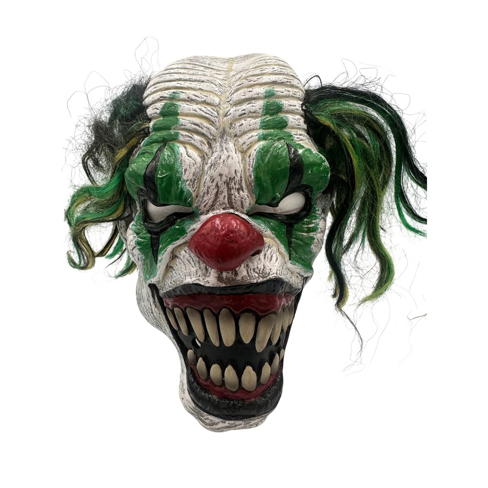 Scary Evil Clown Green Black Hair Spooky Halloween Half Mask Cosplay Costume